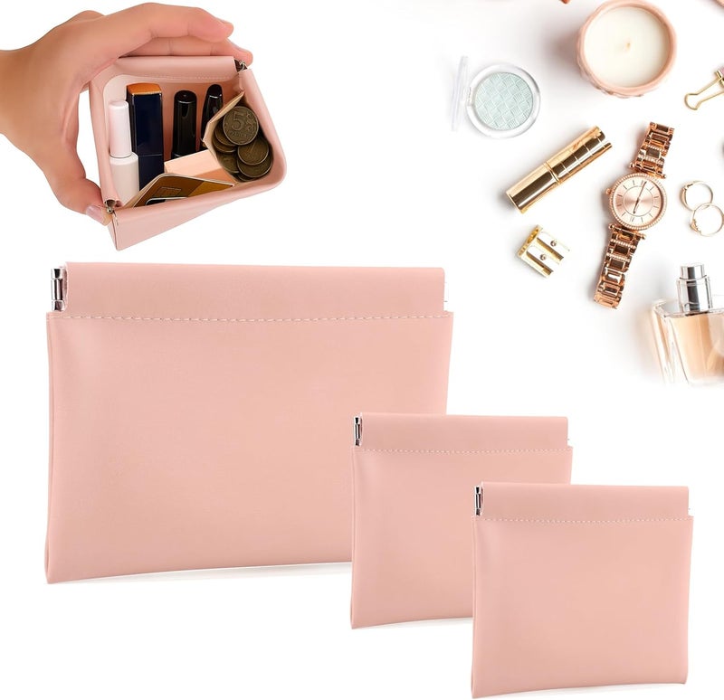 BUSOHA 3 Pack Small Makeup Bag for Purse - Mini Portable Cosmetic Bags for Women, Coin Purse Lipstick Cosmetic Accessories Organizer, Small Travel Kit Storage Pouch(Pink) - Image 1